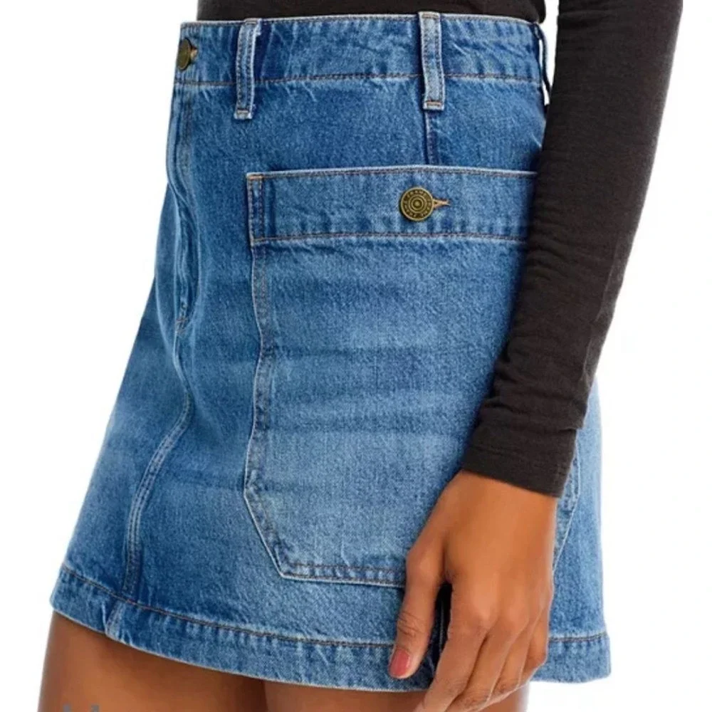 FRAME Denim Utility Cargo Mini Skirt Blue‎ Wash Button Fly Pockets Size 27